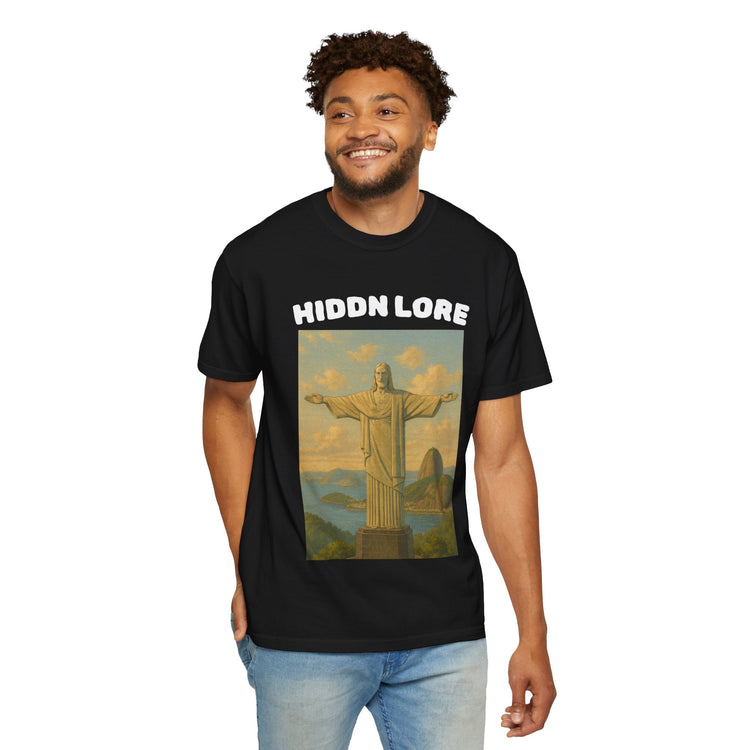 Christ the Redeemer T-Shirt with Hidden Lore Design, Casual Unisex Tee, Vacation Souvenir Shirt, Gift for Travelers, Faith - Inspired Apparel - HIDDN LORE