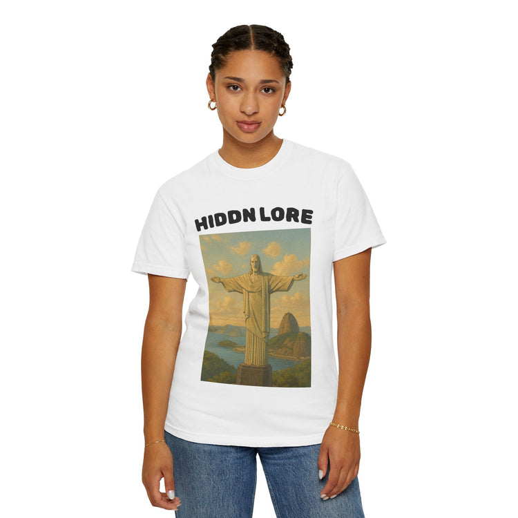 Christ the Redeemer T-Shirt with Hidden Lore Design, Casual Unisex Tee, Vacation Souvenir Shirt, Gift for Travelers, Faith - Inspired Apparel - HIDDN LORE
