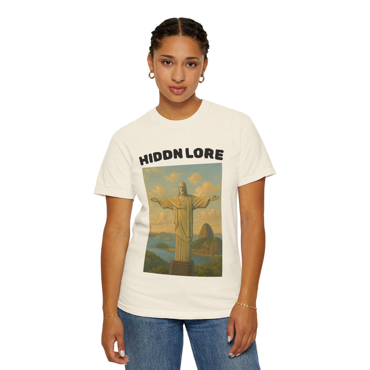 Christ the Redeemer T-Shirt with Hidden Lore Design, Casual Unisex Tee, Vacation Souvenir Shirt, Gift for Travelers, Faith - Inspired Apparel - HIDDN LORE