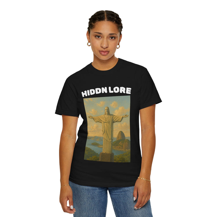 Christ the Redeemer T-Shirt with Hidden Lore Design, Casual Unisex Tee, Vacation Souvenir Shirt, Gift for Travelers, Faith - Inspired Apparel - HIDDN LORE